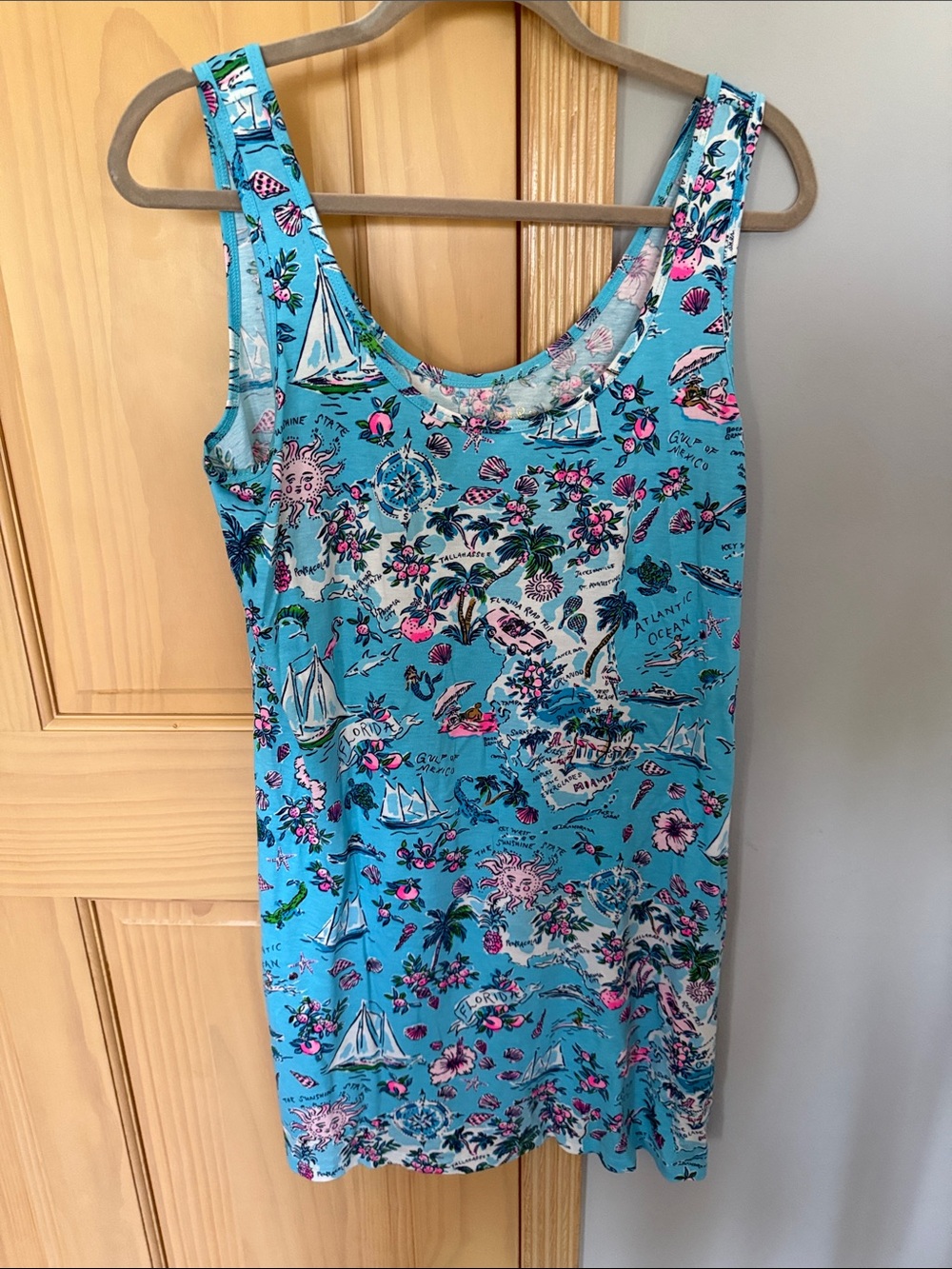 Lilly Pulitzer Florida Map Print Tank Dress Blue Pink Size Medium